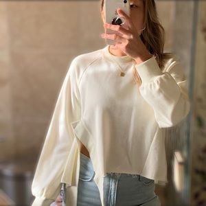 White Asymmetrical Cutout Hem Sweatshirt
